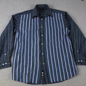 Phat Farm Shirt Mens XL Casual Button Up Blue Striped Long Sleeve